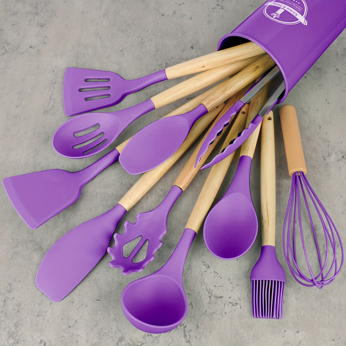 12-Piece Silicone Kitchen Utensil Set with Wooden Handles – Modern, Safe & Non-Stick Cooking Essentials