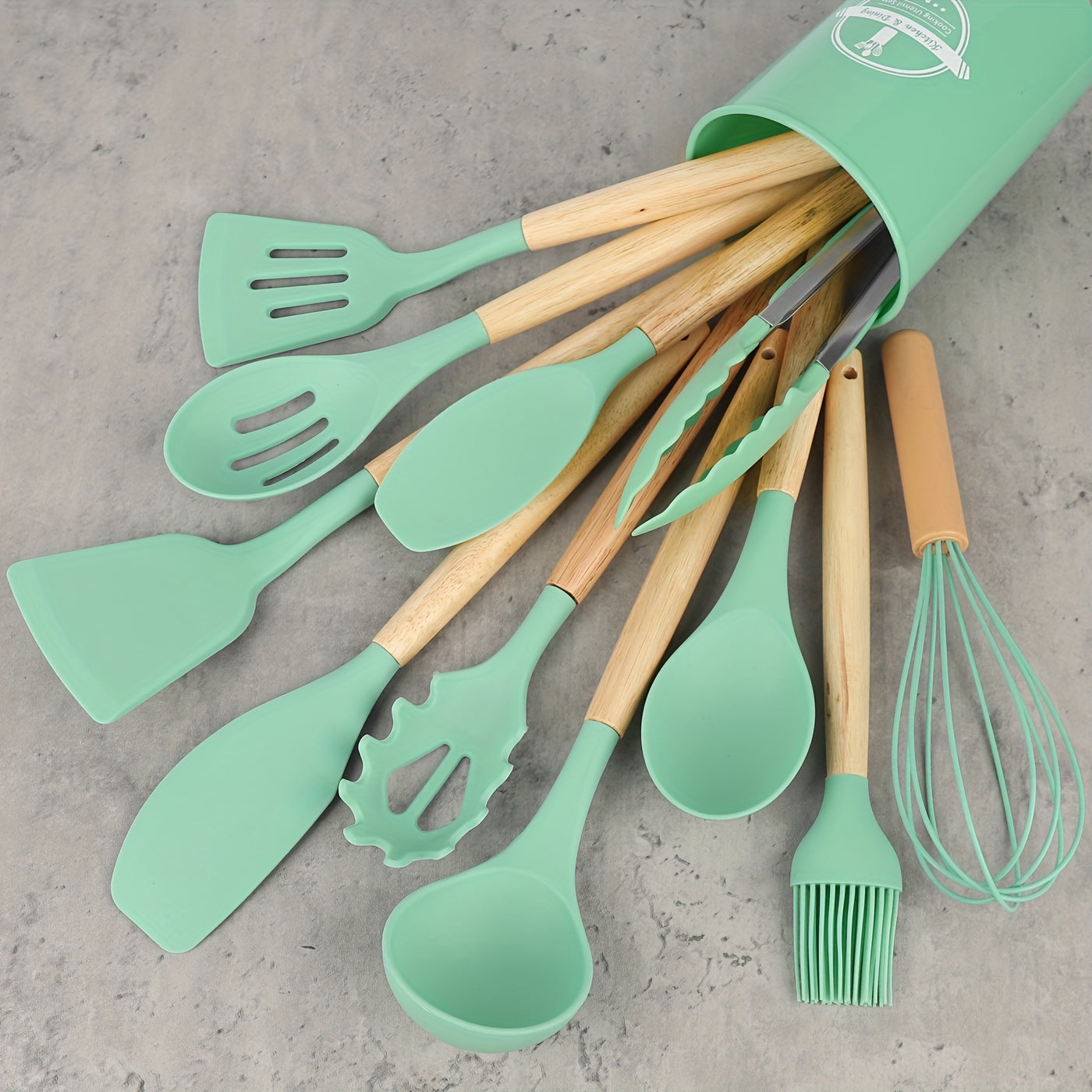 12-Piece Silicone Kitchen Utensil Set with Wooden Handles – Modern, Safe & Non-Stick Cooking Essentials