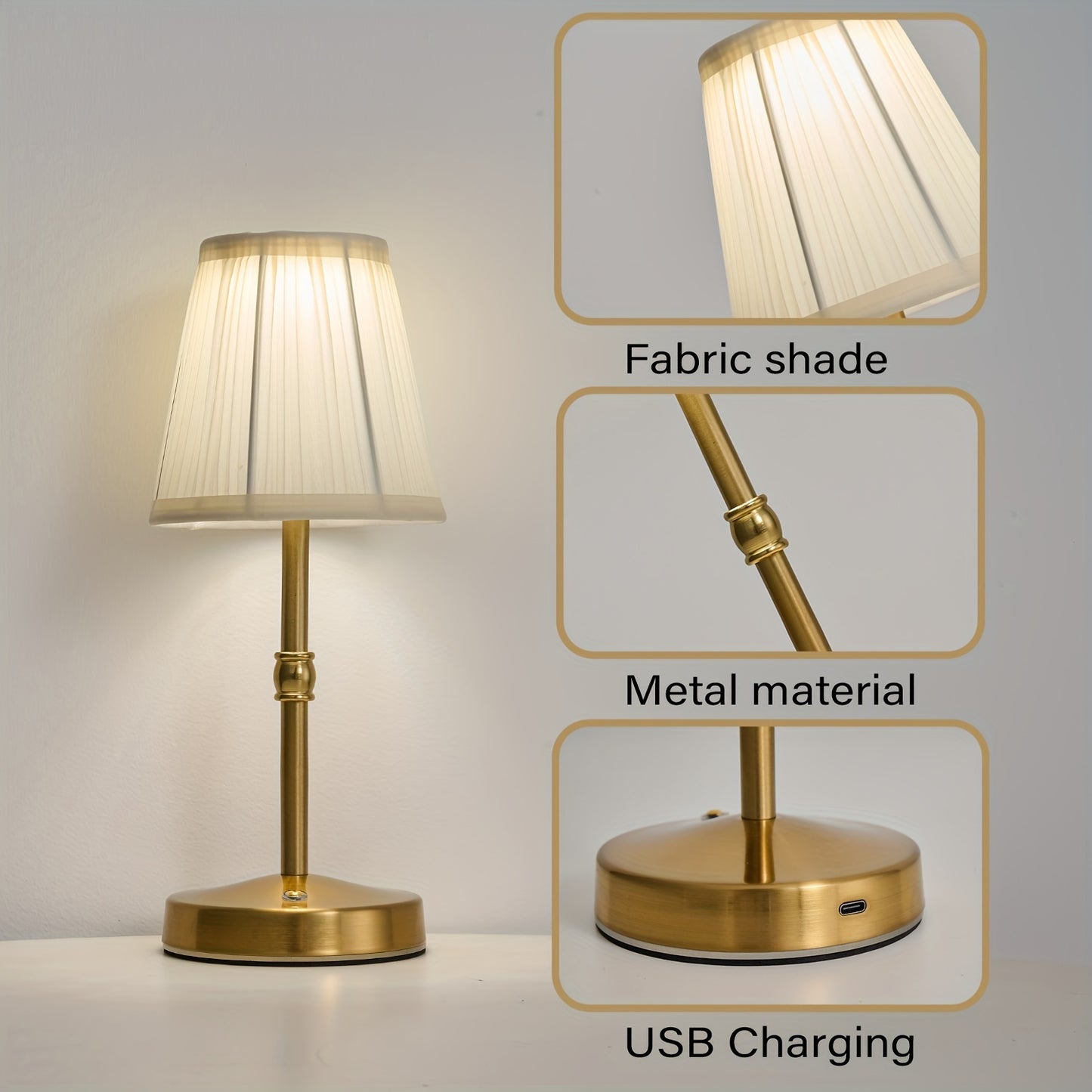 Cordless LED Table Lamp with Dimmer – Antique Brass