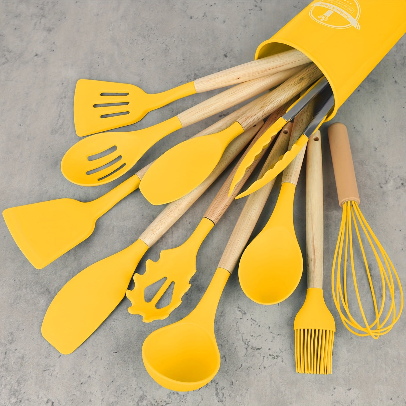 12-Piece Silicone Kitchen Utensil Set with Wooden Handles – Modern, Safe & Non-Stick Cooking Essentials